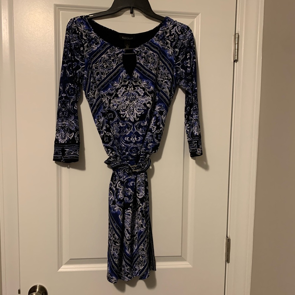 White House Black Market Blue, White Mini Dress